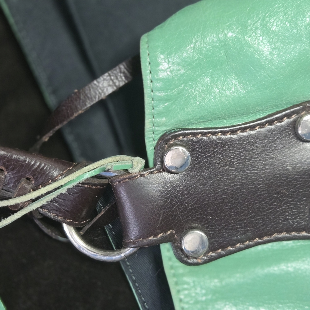 ​Tano Mint Green Leather Hobo Bag Tassel Whipstitch Handle Boho Slouchy - Picture 10 of 16